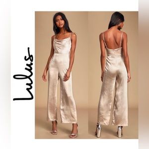 The LUSH Perfect Night Champagne Satin Cowl
Neck Culotte Jumpsuit